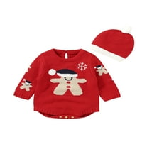 Baby Božićne odjeće, dugi rukav okrugli vrat pletene rupe u pulover za rub i šešir