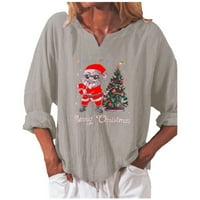 Božićne majice za žene božićne košulje za plaće Sretan božićni praznici Grafički tees V-izrez Božićni