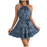 Finelylove Drop ženske haljine haljine haljine A-line kratki kratki rukav tiskani plavi m
