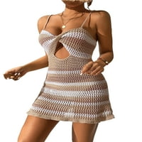 Ženski pleteni izrezani špageti trake duge haljine Halter vrat Y2K maxi haljina za klupsku zabavu