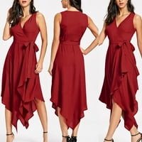 Haljine za žene ženke V-izrez bez rukava od pupkene haljine dugačke boemske surpličke hemize crvene