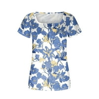 Ženski ljetni vrhovi Ženski modni print casual kvadratni vrat majica kratkih rukava majica