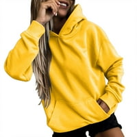 Yyeselk ženske casual dukseve dugih rukava čvrstog laganog pulover vrhova čista boja za crtanje ubojnosti sa labavim zvezom sa džepom Yellow XL