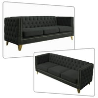 Klasični i elegantni stil tkanine Tapacirani kauč na tri sjedala sa gumbom s gumbom dizajn i zlatne