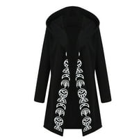 Floleo ženski vrhovi jakne za čišćenje zimskih žena dugi rukav punk mjesec print s kapuljačom crni kardigan