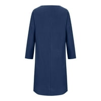 Modni casual okrugli vrat dugih rukava pamučna posteljina srednje telefne haljine džepove čvrste haljine
