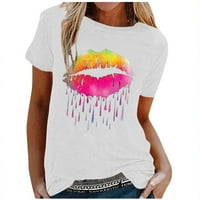 Ženske usne Ispisuju majicu Plus size Ljeto kratki rukav casual okrugli vrat Trendy Funny Grafički teški