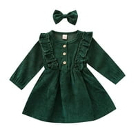 EFSTEB Djevojka za djevojke Ležerne prilike za okrugli vrat Čvrsta boja Dugme Dugme Haljina haljina haljina sa rukom sa kablom za kosu Dječje djevojke odjeću zelena 100