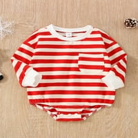 Qinghua Novorođenčad Dječak Božićni romper Dugi rukav Striped Striped Tumpsit Tumksit Fall odjeća Crvena