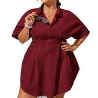 Ženske plus solidne rupne rukave haljine košulje od ovratnika od labave majice mini haljina 1xl Burgundija
