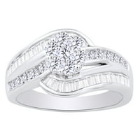 Okrugli i baguette Oblik Bijeli prirodni dijamantski zaručni prsten u 10k bijeli zlatni prsten veličine-5