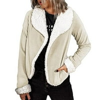 SNGXGN WOMENS Fuzzy Jacket Dugme Down Shacket Topla teška dukserica Žene, Bež, veličina m