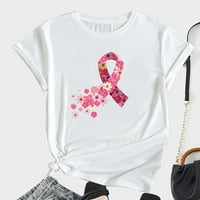 Žene Ljeto Loose Rak dojke ružičasta vrpca Print Okrugli vrat majica kratkih rukava casual bluza Grafičke