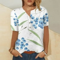 Ženski vrhovi ženske modne otiske uzorak gumb dolje džep na prsima majica kratkih rukava bijela s