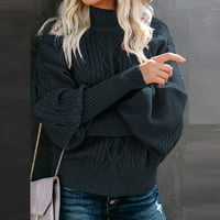 Ležerni pleteni džemper vrhovi za žene kabel plenjeva sa rukavima sa visokim izrezom paseni zimski topli pulover skakači