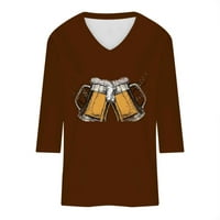 Žene Basic V izrez Trokrevetna majica rukava Oktoberfest pivo Print Tops casual labavo jesenski pulover Majice s smeđem a