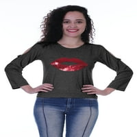 Moomaya Womens Sequin usne zakrpa majica dugih rukava Ležerni za Valentinovo