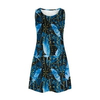 Finelylove sundrese za ženu Ležerne haljine Crew izrez Cvjetni rukavac majica bez rukava Tamno plavi XL