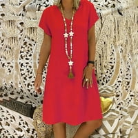 Ležerna haljina Fit Terry Pamuk i kratki rukav V izrez Haljina opuštena crvena haljina u boji L