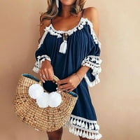 Ženska modna ramena mini pamučna haljina ljetna casual špageta remen V izrez bez plaže bez narame