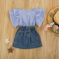 Danceemangoos Toddler Baby Girls Denim suknje odijelo Fly rukave majice Tops Jean Sukt Set Summer odjeće