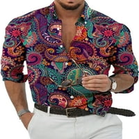 Colisha Muška bluza gumb spuštaju ljetne košulje rever vrhovi izreza prozračna plaža s dugim rukavima