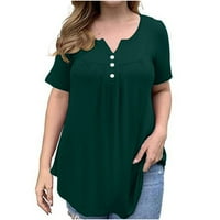 Ženske dnevne ljetne košulje nagnute Henley vrat labavi montirani tops plus veličina pune boje kratki