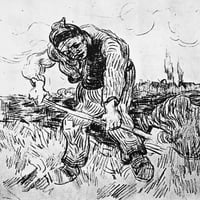 Van Gogh: Seljački moning. N'Pasean Hoeing. ' Crtanje olovkom, Vincent Van Gogh, 1889-1890. Poster Print
