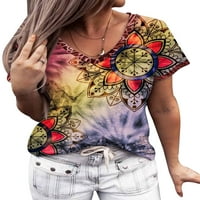 Žene odštampane V izrez The Majice Dame Ljeto Kratki rukav labav bluza Tee