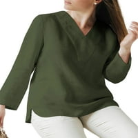 Niuer Dame Plain V izrez Tunika Bluza Žene Ležerne prilike za dugi rukav Solid Color Basic Vojch Green
