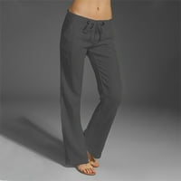 Binmer duge pantalone za ženske ležerne tanke visoki elastični struk čvrste boje Sportski džep Pamučne
