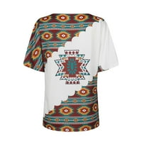 Yubatuo Womens Tops Žena Retro Print Tribe Geometrijski print V-izrez Majica kratkih rukava Top Bluzes