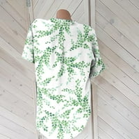 Hanas vrhovi ženske osnovne poslovne majice, cvijeće i lišće Ispiši kratki čahure kratkih rukava, kravata V-izrez gumb gore majice s džepom zelena # 1 xl