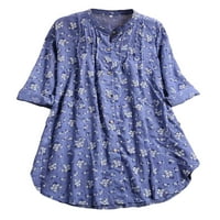 Hait Ladies Roll tab s rukavom gumbom za rupu dole tunična majica labava fit cvjetna bluza za ispis Dnevna odjeća Henley vrat
