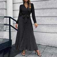 LisingTool haljine za žene jesen i zimska ženska haljina s dugim rukavima V narezana je linijska suknja