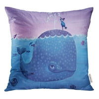 Plava slika slatka kitova ljubičasta ptica crtana avantura bacaju jastučnicu za jastuk