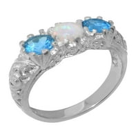 Britanci napravio je 10k bijelo zlato pravi istinski Opal i Blue Topaz Womens Remise Ring - Veličina