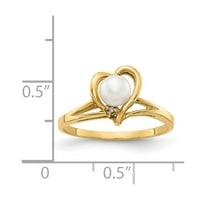 Čvrsti 14K žuti zlatni slatkovodni kultivirani biserni dijamantni prsten veličine 7,5