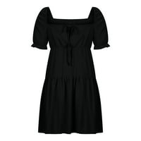 B91XZ Ljetne haljine za žene Soild kratki rukav elegantna haljina na lisnato-rukave zabava Svečana naborana