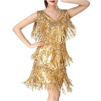 Sequin haljina Ženska Frigrana Party Dance Clubwear Tassel Center bez rukava Bodycon Sparkly Formalno