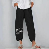 Pamučne posteljine za žene elastične struk otisnute široke noge Capri hlače casual labave ljetne obrezivanje