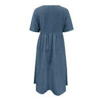 Ljetne haljine za žene Modni Boho kratki rukav o džep za vrat Ispis Crewneck Spring Ženska haljina