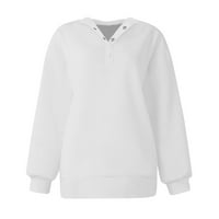 Yubatuo Ženski gumb Čvrsti pulover u boji Ležerne duksere dugih rukava dukserice za žene bijele l