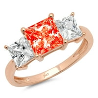 2.62ct Princess Cred Crveni simulirani dijamant 14k Gold Gold Gold Angažovanje kamena prstena veličine