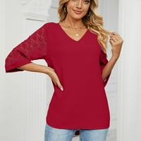 HFYIHGF Elegantne majice zvona za žene Cvjetni čipka Crochet Tunic Ljetni vrhovi Dressy Casual V izrez