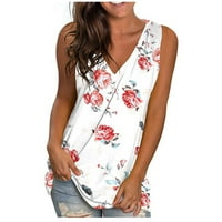 Baycosin Tank top za žene ljetna cvjetna tiskana majica casual v-izrez bluza