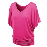 Ženska majica Moda Plus Veličina V izrez Čvrsta batwing rukava Saodge Flow HEM T majice za žene, Hot Pink, XXL