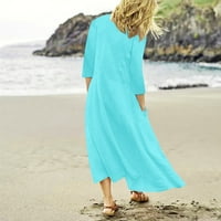 Ljetne haljine za žene V-izrez Dužina gležnja Slatka A-linijska ručna haljina na plaži s dugim rukavima