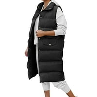 Ženska modna pada lagana vjetra na otvorenom vanjski džep prsluk dugačak jakna zima dolje parkas crni