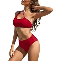 Ženski modni seksi vrat halter tanke remene Split kupaći kostim, višebojni, XL, najlon